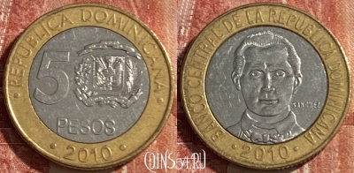 Доминикана 5 песо 2010 года, KM# 89, 475r-088