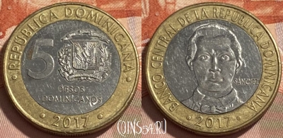 Доминикана 5 песо 2017 года, 495р-102 ♛