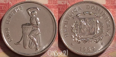 Доминикана 5 сентаво 1989 года, KM# 69, UNC, 249j-059