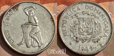 Доминикана 5 сентаво 1989 года, KM# 69, 392s-004