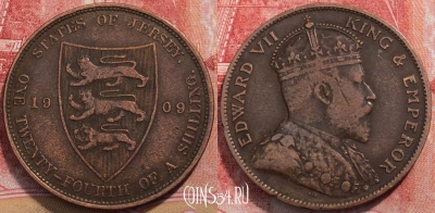Джерси 1/24 шиллинга 1909 года, редкая, KM# 9, 250-042 ♛