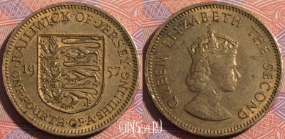Джерси 1/4 шиллинга 1957 года, KM# 22, a076-035