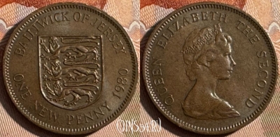Джерси 1 новый пенни 1980 года, KM# 30, 250s-038