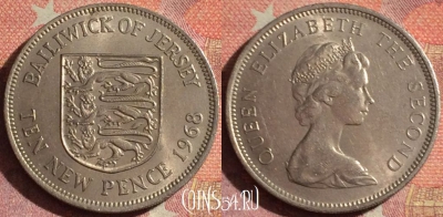 Джерси 10 новых пенсов 1968 года, KM# 33, 117i-097