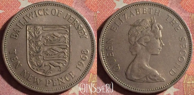 Джерси 10 новых пенсов 1968 года, KM# 33, 370-062
