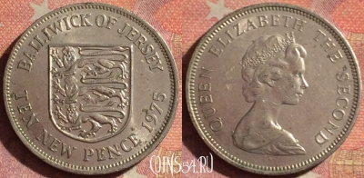Джерси 10 новых пенсов 1975 года, KM# 33, 158i-124