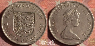 Джерси 10 новых пенсов 1980 года, KM# 33, 105i-124