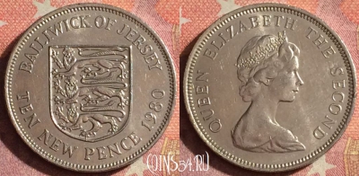 Джерси 10 новых пенсов 1980 года, KM# 33, 378-078