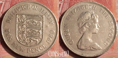 Джерси 10 новых пенсов 1980 года, KM# 33, 393-099