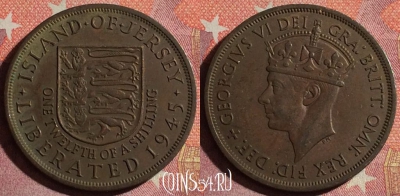 Джерси 1/12 шиллинга 1945 года, KM# 19, 368-114