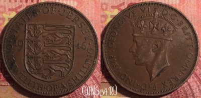Джерси 1/12 шиллинга 1946 года, KM# 18, 290i-096