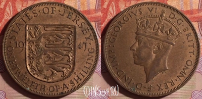 Джерси 1/12 шиллинга 1947 года, KM# 18, 280f-075