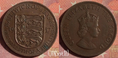 Джерси 1/12 шиллинга 1957 года, KM# 21, 105i-100