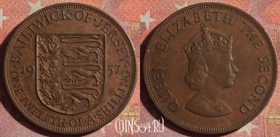 Джерси 1/12 шиллинга 1957 года, KM# 21, 111i-107