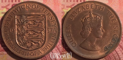 Джерси 1/12 шиллинга 1957 года, KM# 21, 294i-080