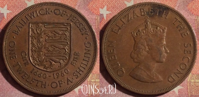 Джерси 1/12 шиллинга 1960 года, KM# 23, 111i-119