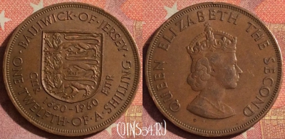 Джерси 1/12 шиллинга 1960 года, KM# 23, 377-019