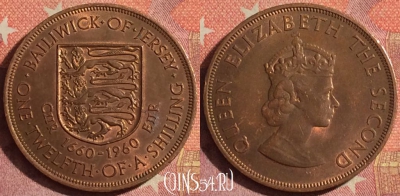 Джерси 1/12 шиллинга 1960 года, KM# 23, 377-029