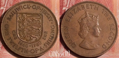 Джерси 1/12 шиллинга 1960 года, KM# 23, 393-056