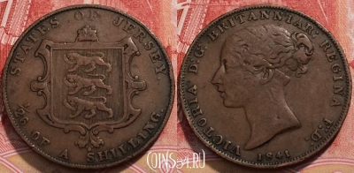 Джерси 1/26 шиллинга 1841 года, KM# 2, 251-140 ♛