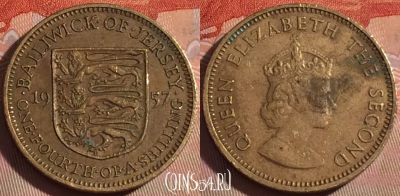 Джерси 1/4 шиллинга 1957 года, KM# 22, 124b-031