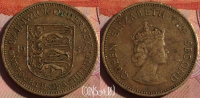 Джерси 1/4 шиллинга 1957 года, KM# 22, 126b-129