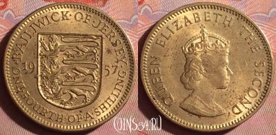 Джерси 1/4 шиллинга 1957 года, KM# 22, 255f-008