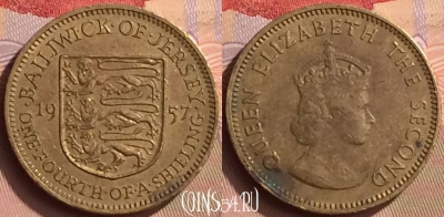 Джерси 1/4 шиллинга 1957 года, KM# 22, 443-063