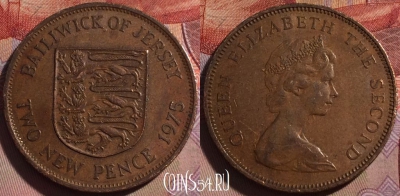 Джерси 2 новых пенса 1975 года, KM# 31, 140b-099