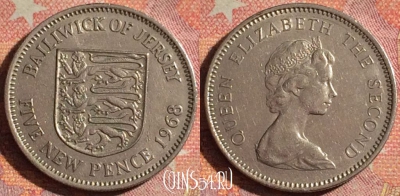 Джерси 5 новых пенсов 1968 года, KM# 32, 120i-108