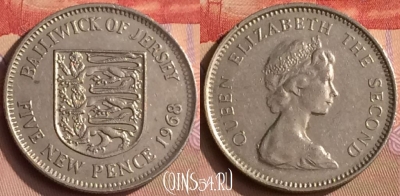 Джерси 5 новых пенсов 1968 года, KM# 32, 448-100