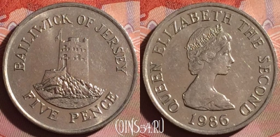 Джерси 5 пенсов 1986 года, KM# 56.1, 312g-140