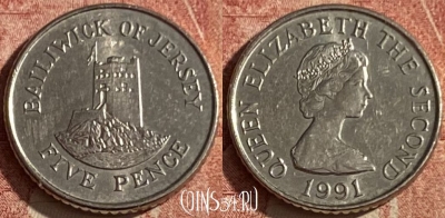 Джерси 5 пенсов 1991 года, KM# 56.2, 050p-014