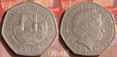 Джерси 50 пенсов 2009 года, KM# 108, 448-136