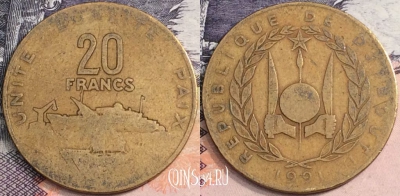 Джибути 20 франков 1991 года, КМ# 24, a085-034