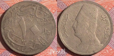 Египет 10 миллим 1929 года (١٩٢٩), KM# 347, a068-054