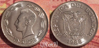 Эквадор 1 сукре 1988 года, KM# 89, 291i-080