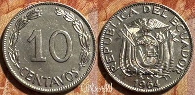 Эквадор 10 сентаво 1964 года, KM# 76c, 502s-099