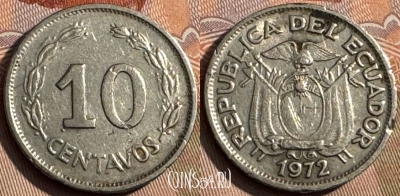 Эквадор 10 сентаво 1972 года, KM# 76c, 201s-085