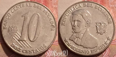 Эквадор 10 сентаво 2000 года, KM# 106, 283k-045