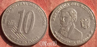 Эквадор 10 сентаво 2000 года, KM# 106, 402-044