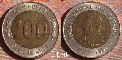 Эквадор 100 сукре 1997 года, KM# 101, 095f-026