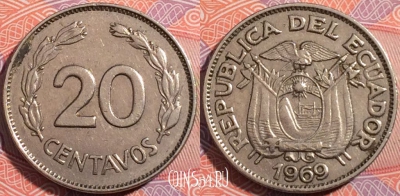 Эквадор 20 сентаво 1969 года, KM# 77.1c, 179-029