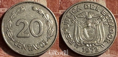 Эквадор 20 сентаво 1972 года, KM# 77.1c, 179s-136