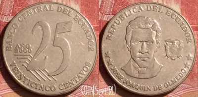 Эквадор 25 сентаво 2000 года, KM# 107, 244l-050