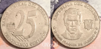 Эквадор 25 сентаво 2000 года, KM# 107, a084-058