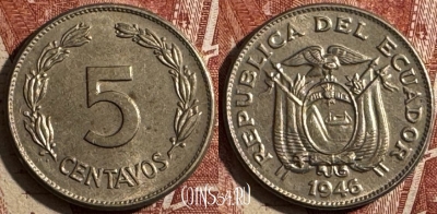 Эквадор 5 сентаво 1946 года, KM# 75b, 505s-103