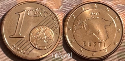 Эстония 1 евроцент 2017 года, KM# 61, UNC, s509s-001