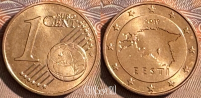Эстония 1 евроцент 2019 года, KM# 61, UNC, 504s-031