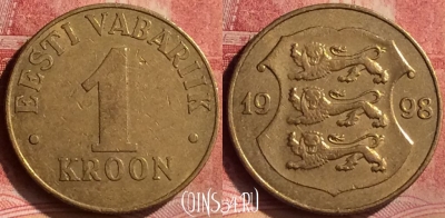 Эстония 1 крона 1998 года, KM# 35, 104m-060